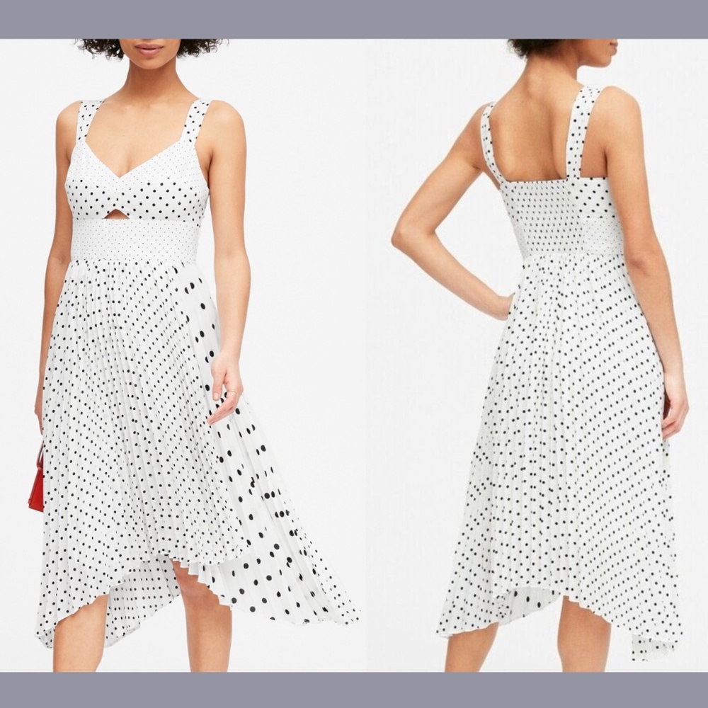 NEW Banana Republic‎ [ 4 ] Polka Dot Pleated Sweetheart Midi Dress